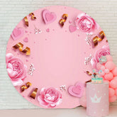Aperturee - Pink Flower Theme Round Happy Birthday Backdrop
